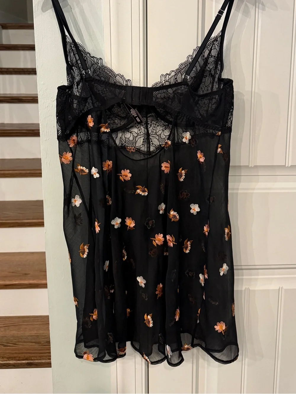 Victoria’s Secret Floral Embroidered Lace Babydoll Chemise XL Black Mesh